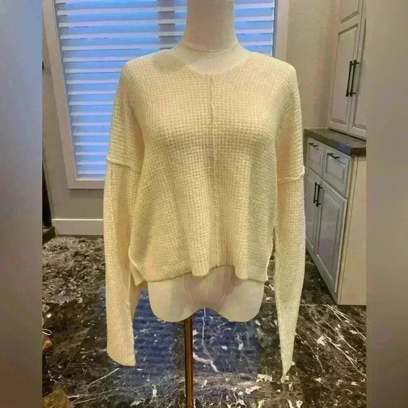 NWT- By Together Waffle Knit V-Neck Wool Sweater- Cream- Size- Small - Picture 1 of 5